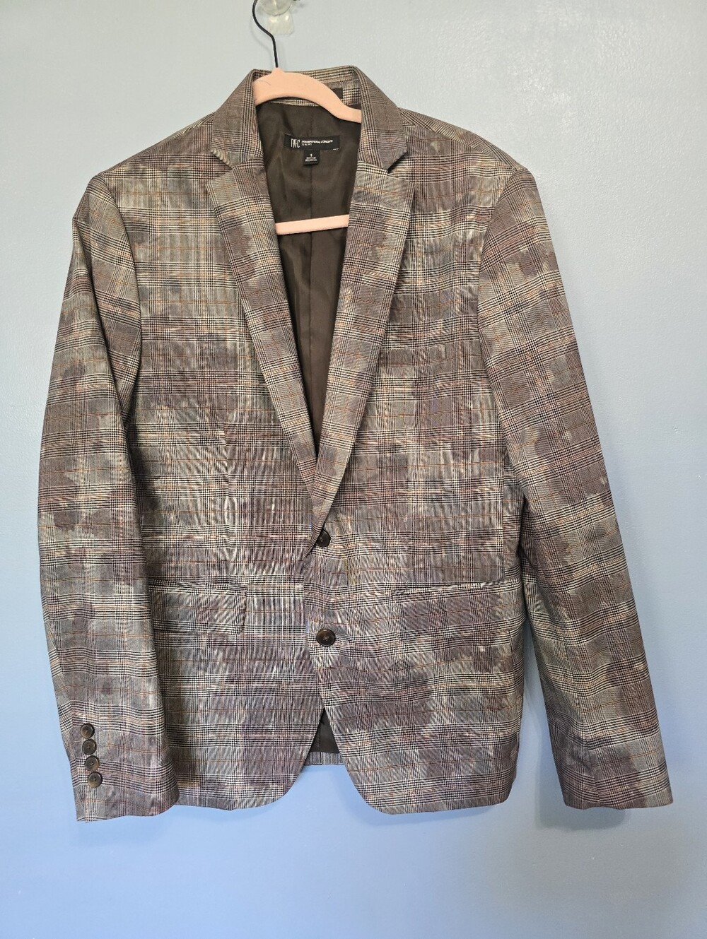 INC International Concepts Slim Fit Glen Plaid Camo Grey Blazer S